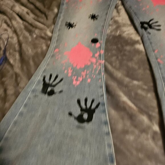 Kancan Womens Paint Splashed Jeans Sz 11 - Picture 10 of 15